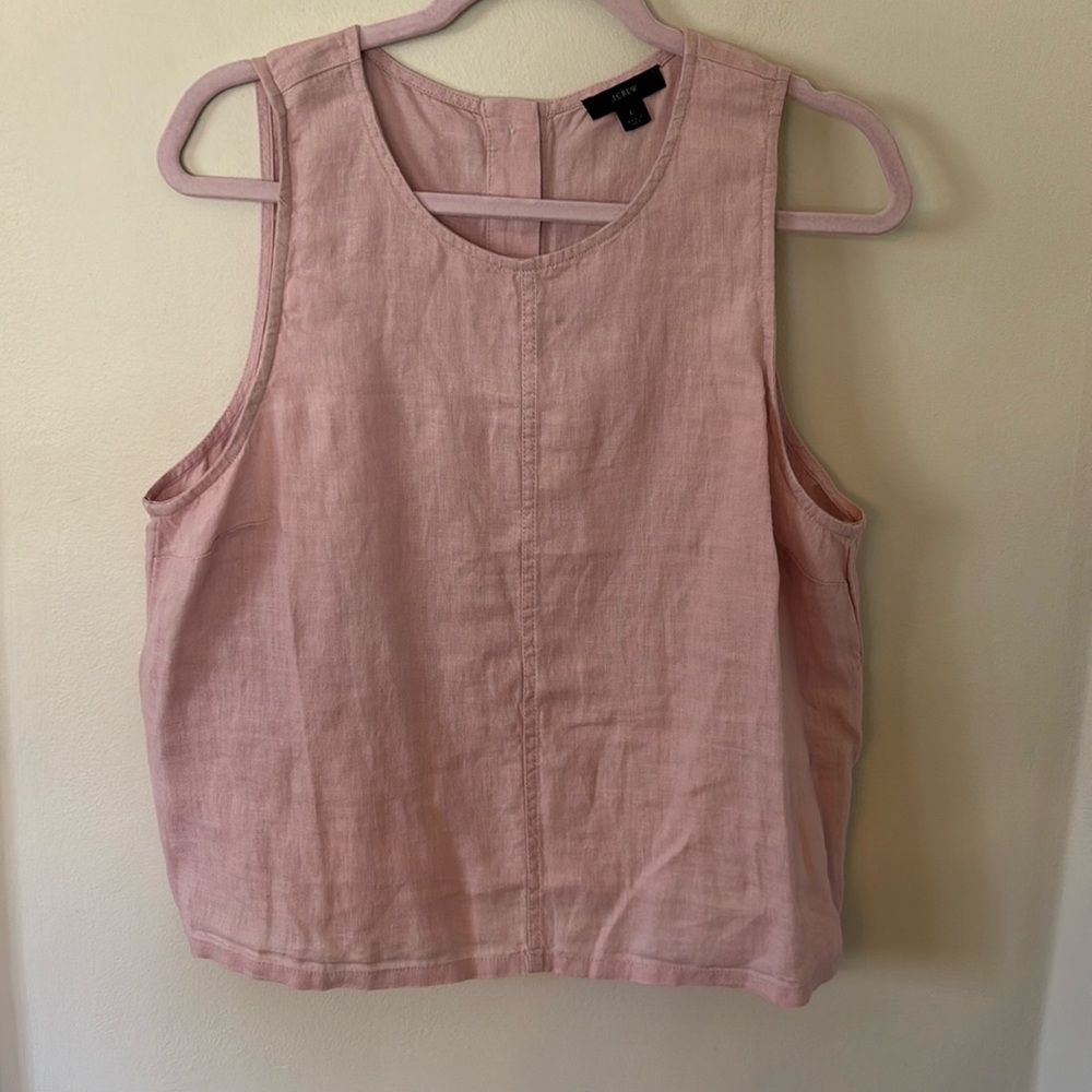 JCrew light pink linen boxy tank with button back- spring break perfection!